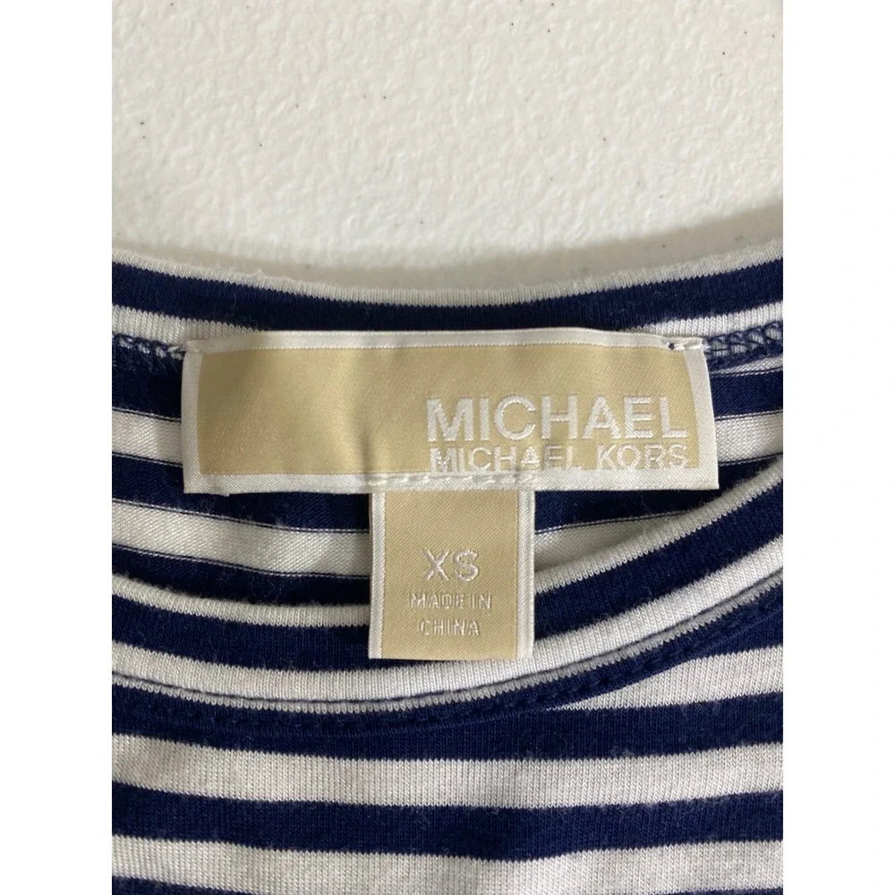Michael Kors Tank Top Womens XS Blue Excellent Striped Pleated Hem Sleeveless